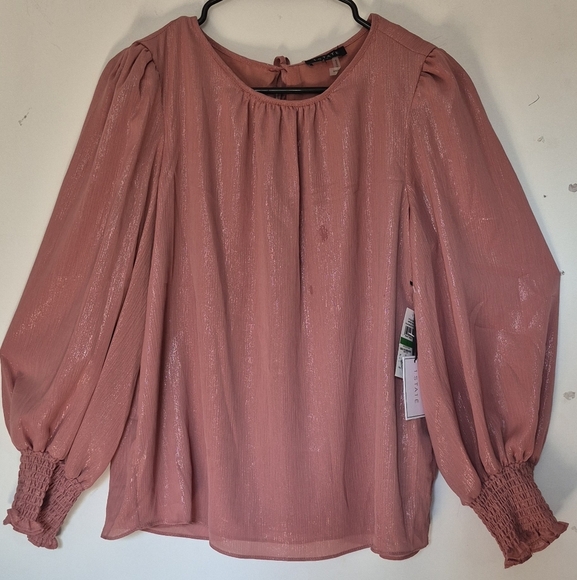 1. State Shimmering Rose Blouse with Smocked Cuffs - Picture 1 of 8
